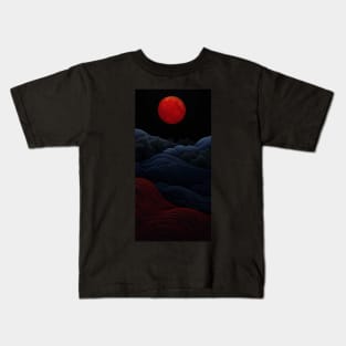 black moon during the night with wave lines Kids T-Shirt